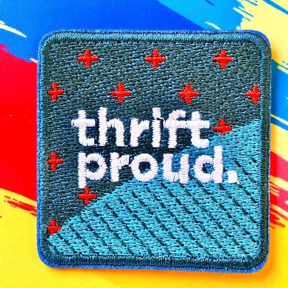 Iron On Patch Embroidered THRIFT PROUD Savers - Picture 1 of 5
